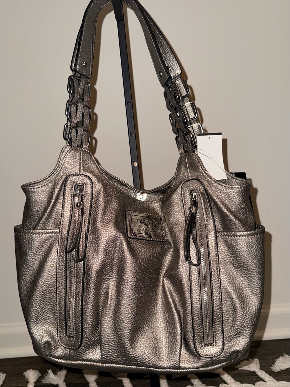 Nicole by Nicole Miller Metallic Pewter Shoulder Tote